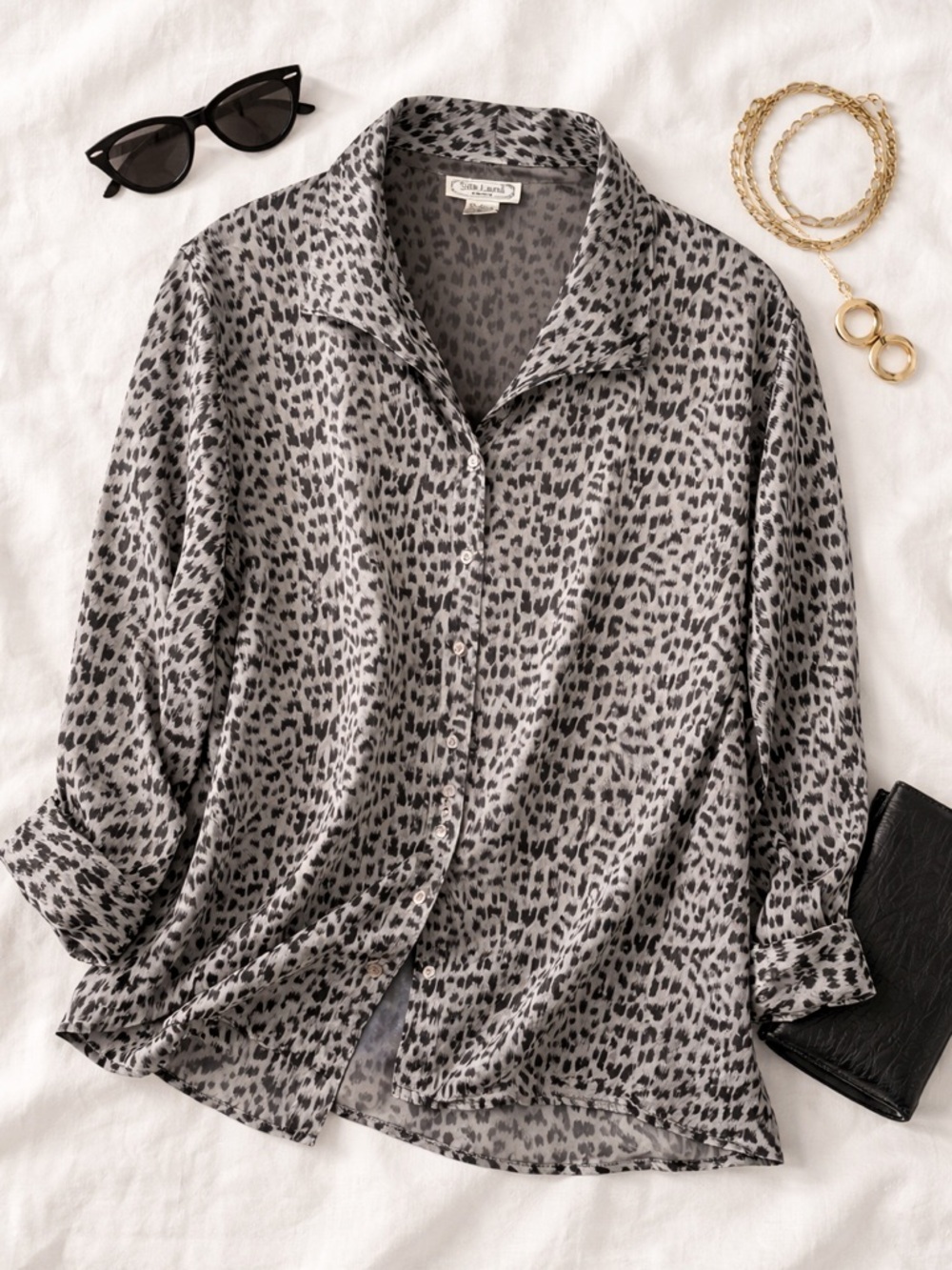 Silk Animal Print Button Up Blouse Y2K 90s Oversized Lightweight